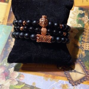 Black Beaded Bracelet with Gold Accents